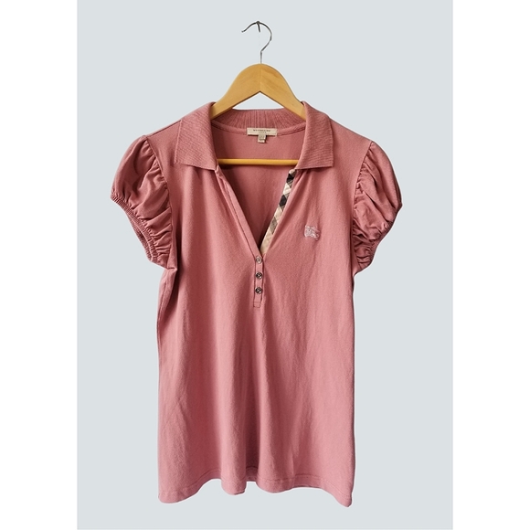 NEW Burberry Pink Puff Sleeve Polo Size Large - Picture 2 of 7